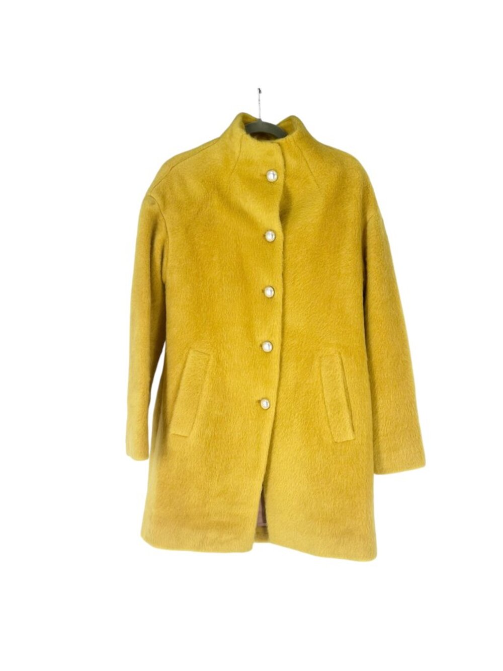 Kate Spade Yellow Pearl Button Fuzzy Coat